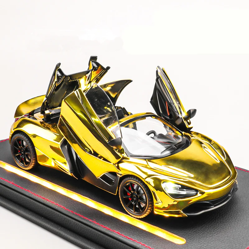 

Гальваническая версия 1:24 720S, модель гоночного автомобиля из сплава, литая под давлением металлическая модель спортивного автомобиля, звук и свет, детская игрушка в подарок