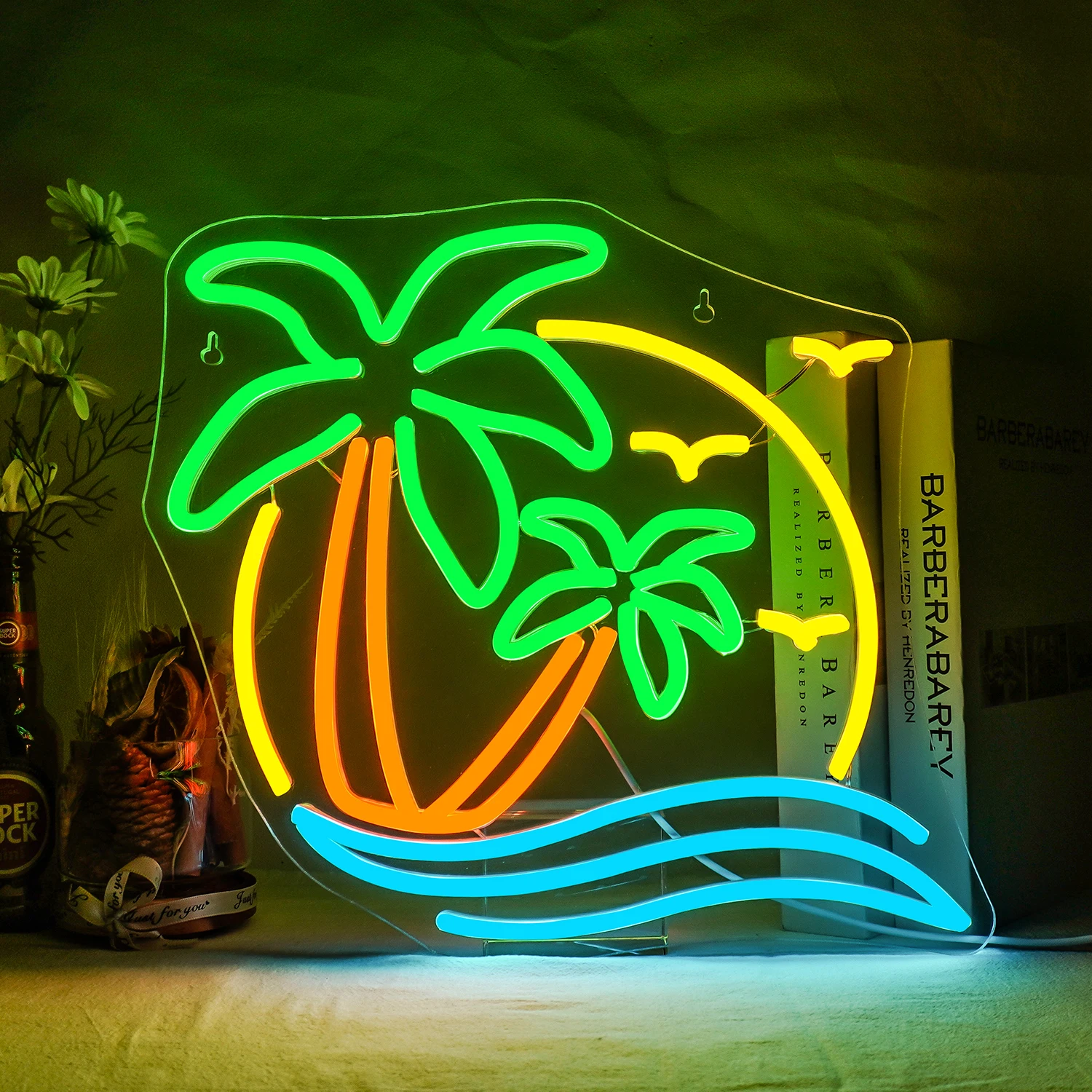 Beauty Scenery Neon Sign For Wall Decor Coconut Tree Sea View Signs Room Decoration For Holiday Hotel Bedroom Bar Club USB Lamp