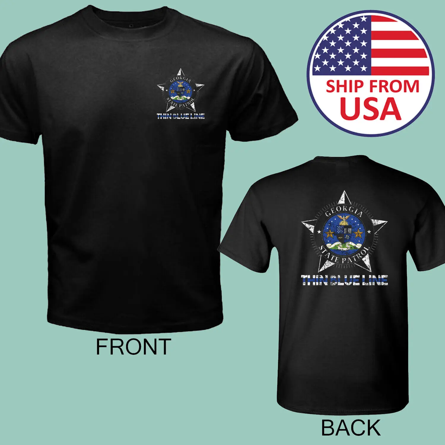 Georgia State Patrol Georgia THIN BLUE LINE Black T-Shirt S - 5XL