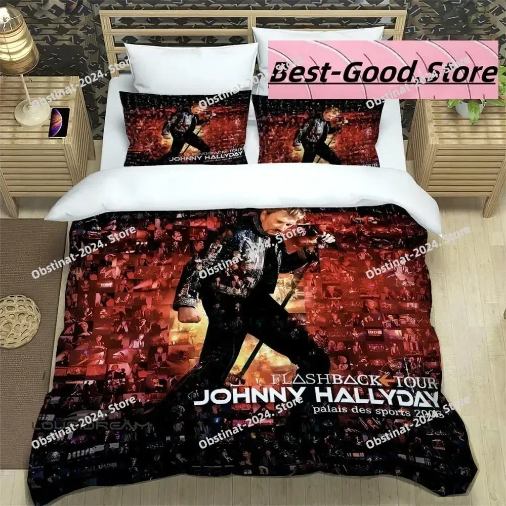 Rock Star Johnny Hallyday 3D Print Comforter Bedding Set,Duvet Cover Quilt Cover Pillowcase,King Queen Size Bedding Set Kid 032