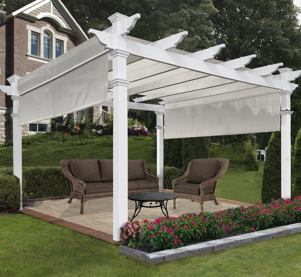 Cordless Retractable Outdoor Roller Blinds Windproof Waterproof Shades for Porch Patio Gazebo Back Yard Pergolas
