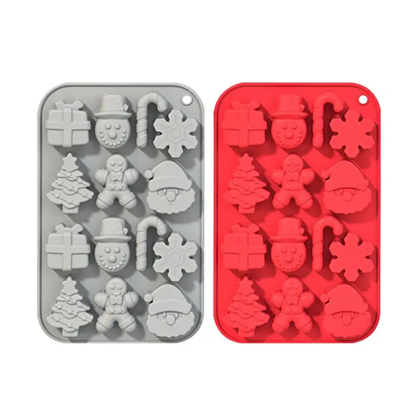 Christmas Silicone Chocolate Molds 14-Cavities Candy Cane Snowman Xmas Tree Snowflake Santa Clause Chocolate Baking Moulds