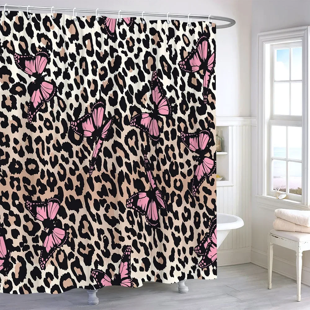 Colourful Butterfly Shower Curtain Leopard Print Women's Gift Polyester Fabric Home Shower Curtains Bathroom Decor With Hooks