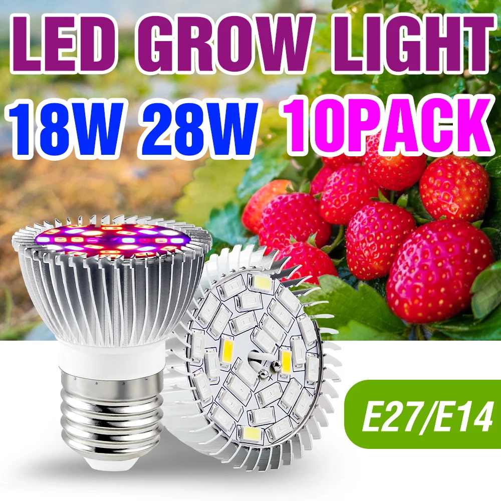 10 Pack 28W LED Grow Light Bulb Full Spectrum Plant Cultivation Lamp For Indoor Potted Flower Succulent Growth Box Fill Lighting