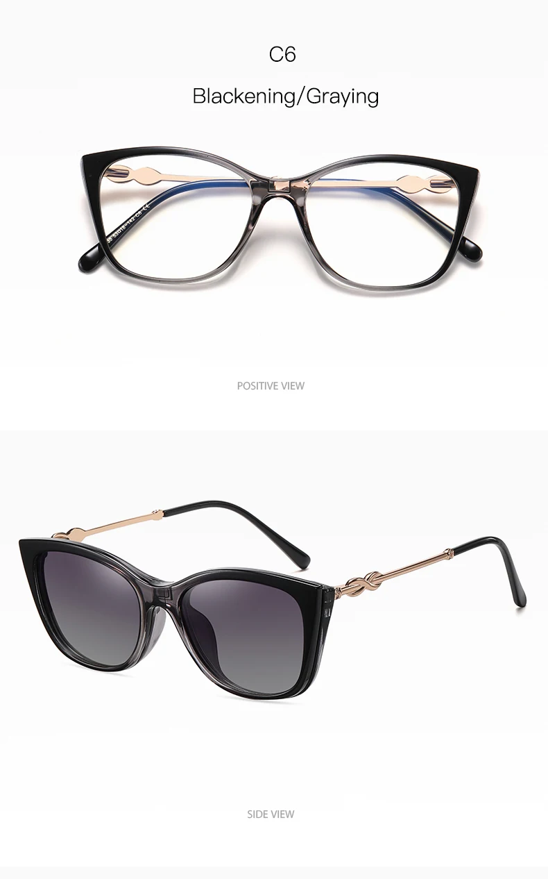 Magnetische polarisierte Sonnenbrille für Damen, modisch, Cat-Eye, 2-in-1-Clip auf Damen, Anti-Blaulicht-Brillengestelle, TR90-Metallbrille – Detail 21