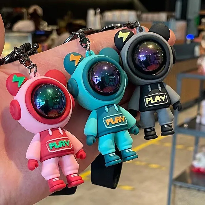 Charming and fashionable lightning bear keychain, cute cartoon couple doll pendant, Keyring