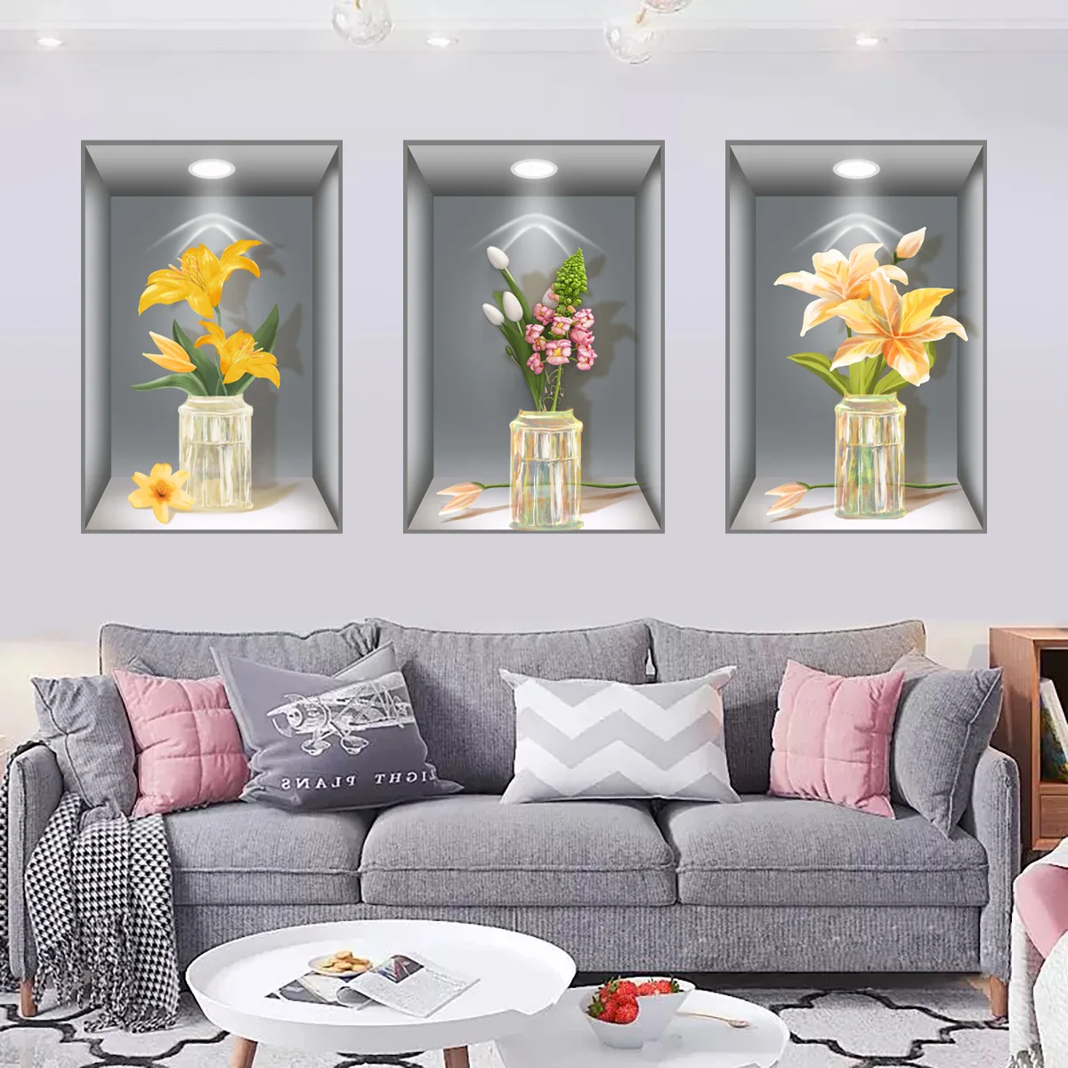 3pc/set 3d plant vase wall sticker home decoration self adhesive bedroom livng room Potted plants wall decal
