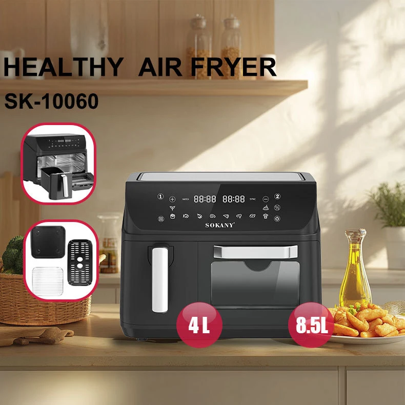 مقلاة هوائية جديدة ذات منطقة مزدوجة سلة مزدوجة سعة 12.5 لتر أجهزة تحكم رقمية 2400 وات فرن حراري نوافذ مرئية مع 10 إعداد مسبق للطهي