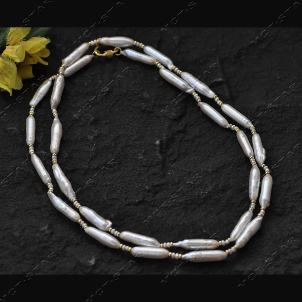 Z14311 ريال 38 "30mm الأبيض أسطواني لؤلؤ المياه العذبة قلادة اللؤلؤ الصغير تشيكوسلوفاكيا #5