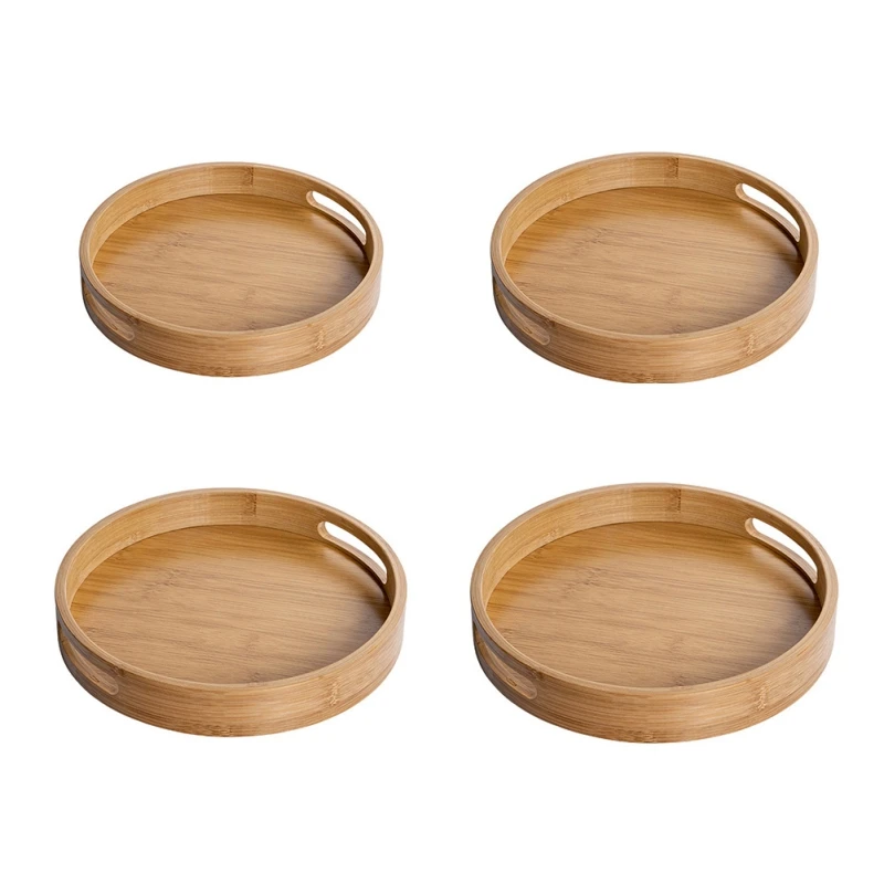 Bamboo Round Tea Tray Simple Wooden Storage Trays Hotel Home Breakfast Dessert Food Serving Tray Kitchen Supplies