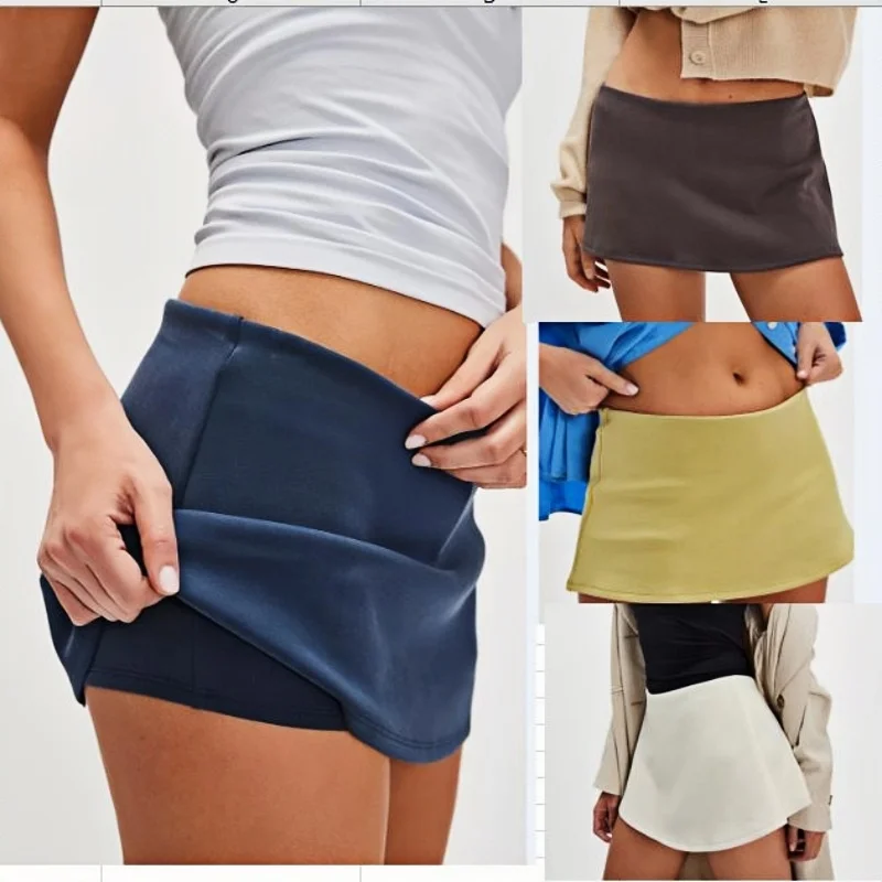 Mini faldas pantalón para mujer, falda corta informal, elegante, sencilla, lisa, de tiro bajo, para todas las estaciones