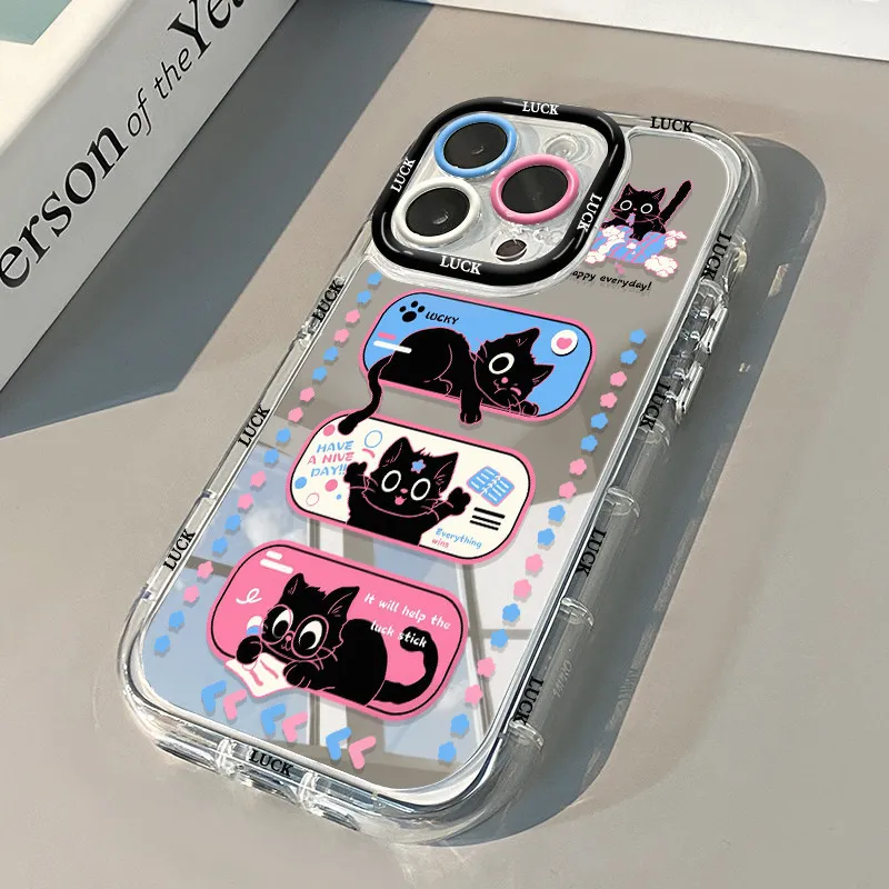 High-Qualit Mirror Cute Three Black Cat Phone Case For iPhone 17 AIR 16 15 14 13 12 11 XR PRO XS MAX 7 8 PLUS Anti Drop Cover view 4