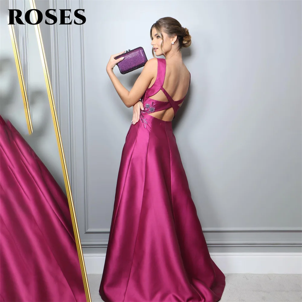 ROSES-vestido de noche largo con lentejuelas bordadas, traje de fiesta con cuentas, Estilo Vintage, fucsia