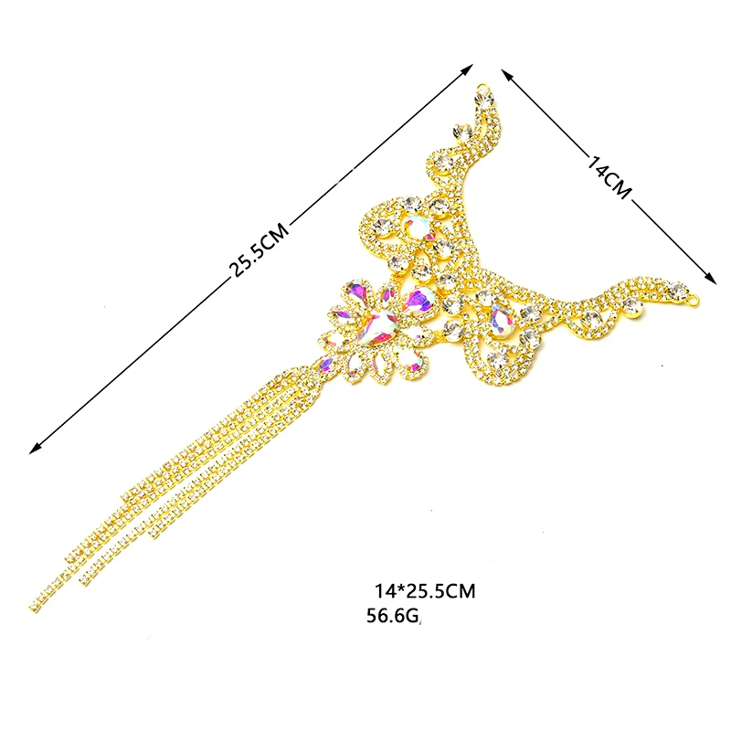 Rhinestone Tassel Epaulet Appliqué Gold Silver Color Crystal Sew-On Patch Garment Accessories Shiny Long Tassel Design