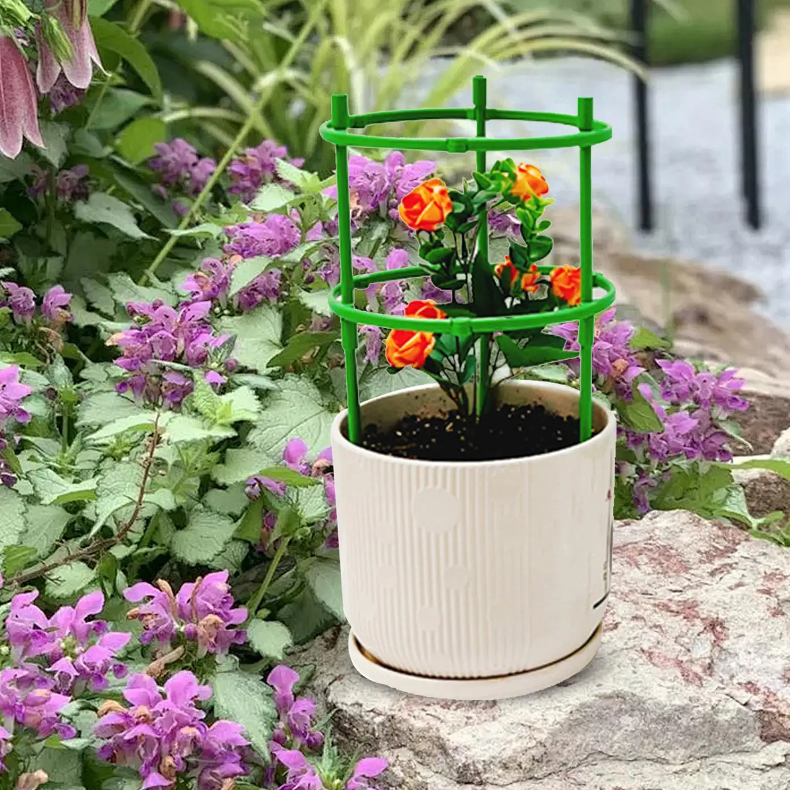 1pcs Stackable Plastic Plant Support Rings 38x20cm Garden Stakes for Climbing Flowers, Vines, Vegetables | Durable Green