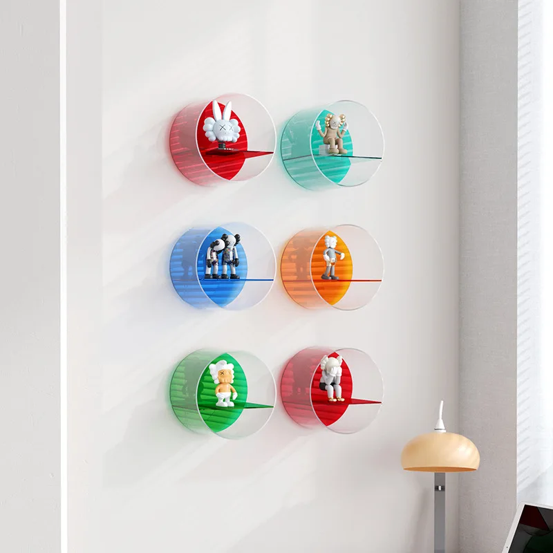 

Round acrylic color figure bag doll shelf art design multi-functional storage display wall
