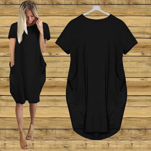 Plus Size Damskie luźne sukienki z krótkim rękawem i dekoltem w kształcie litery O