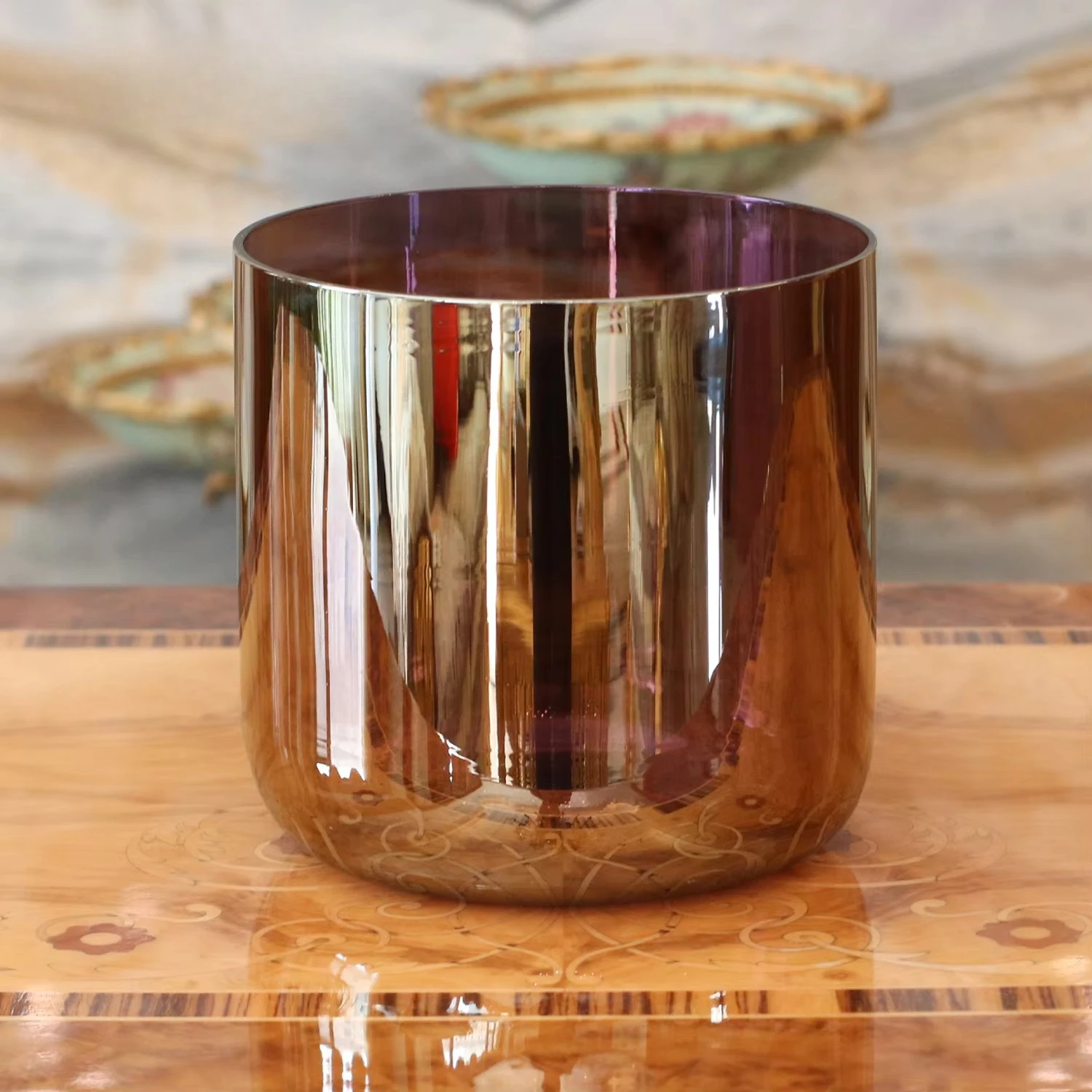 High Quality Customized Gold Coffee Colored Alchemy Crystal Bowl for Meditation Crystal Singing Bowls