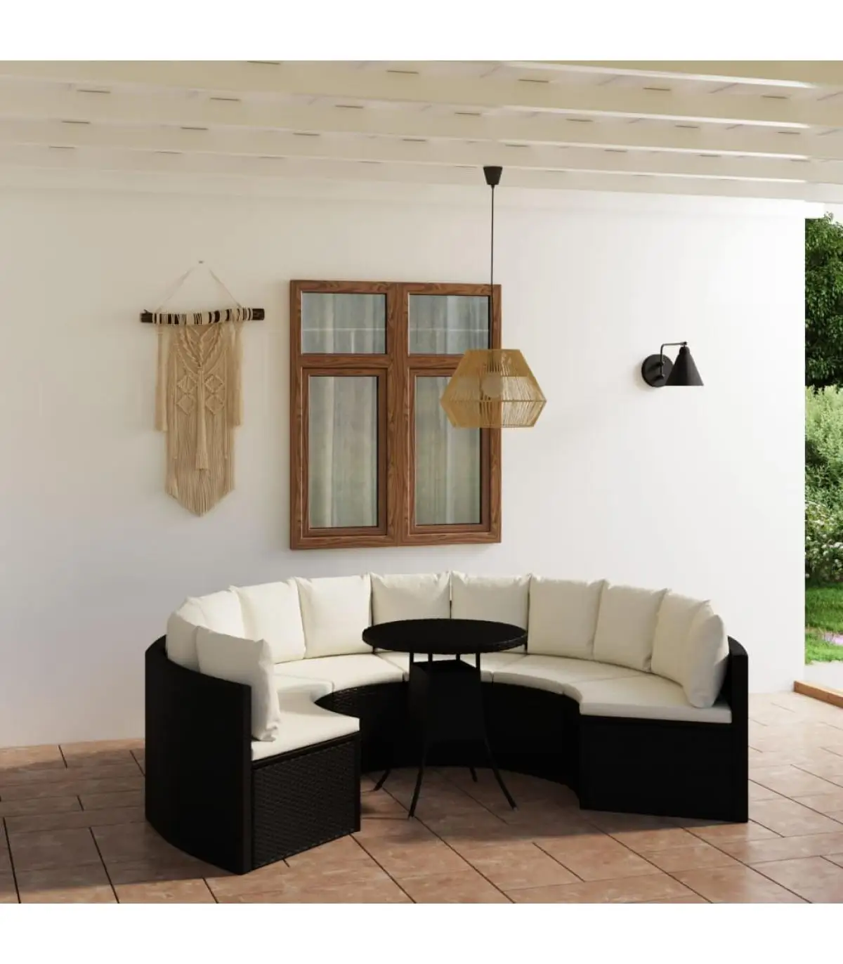 Garden sets garden sofas Set 7 pieces and black synthetic rattan cushions