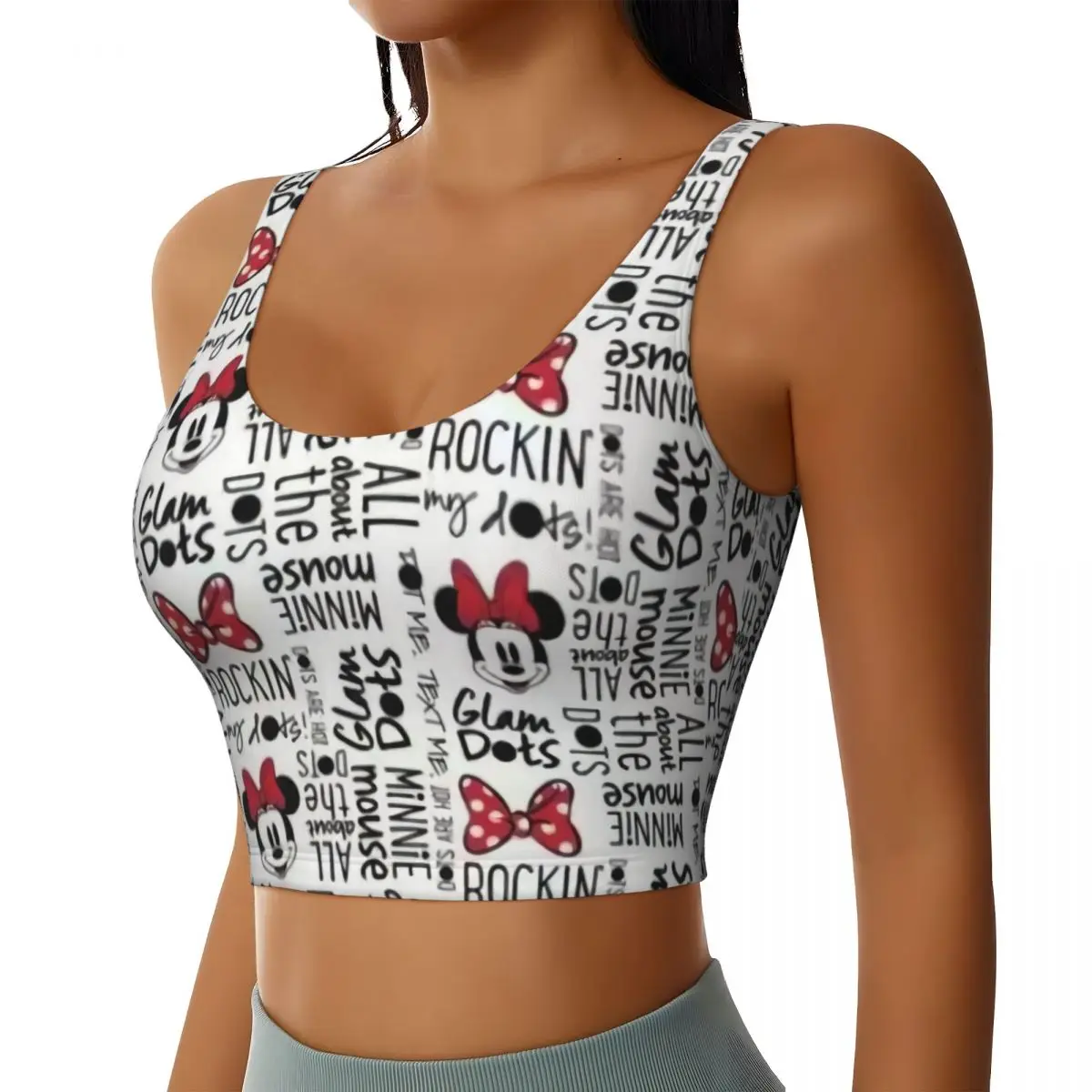 Custom Women's Mickey Mouse Minnie Bows Cartoon Sports Bras High Impact Gym Workout Yoga Crop Tank Tops