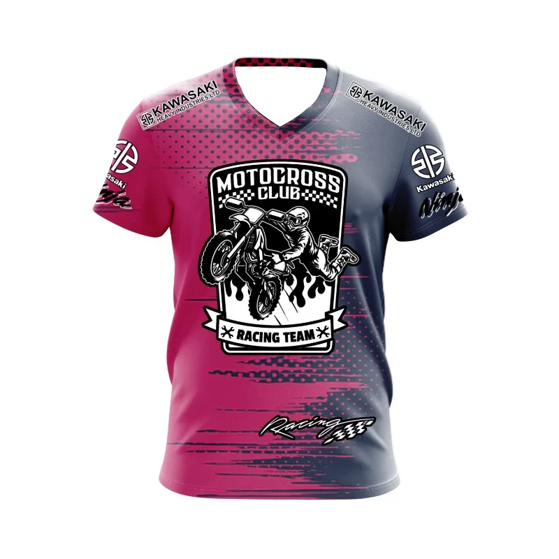 2025 الصيف دراجة نارية الرياضة كاواساكي دراجة نارية فريق شعار في الهواء الطلق على الطرق الوعرة المنافسة المشجعين الرجال سباق الدراجات النارية تي شيرت #3