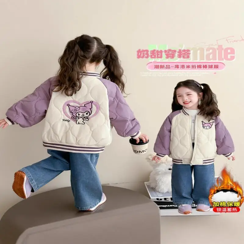 

Sanrio, хлопковая детская бейсбольная форма Kuromi, осенне-зимняя одежда с хлопковой подкладкой, утепленное пальто в стиле аниме, милые топы, подарок для девочек