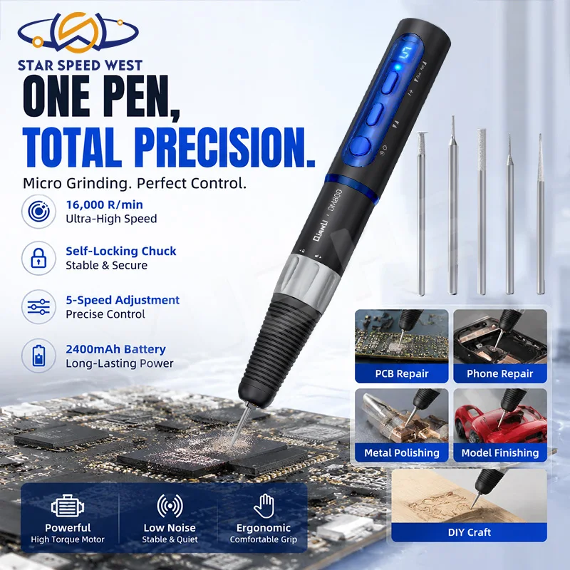 QIANLI DM800 Micro Self Locking Grinding Pen Precision Polishing Tool 5 Speed 16000RPM Forward Reverse Switch for Phone Repair