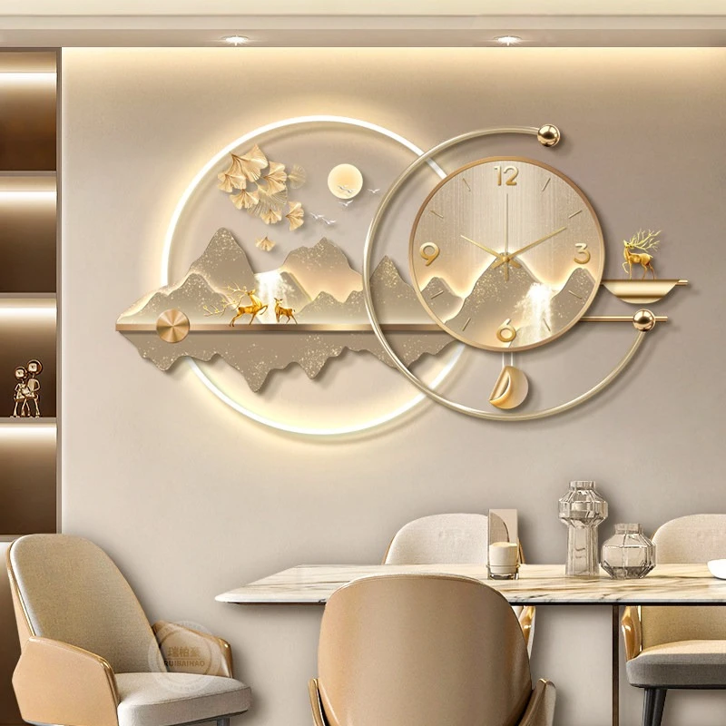 

Light luxury restaurant Wall clock living room background high-end dining table Wall clock art Large relojes de pared wand deko