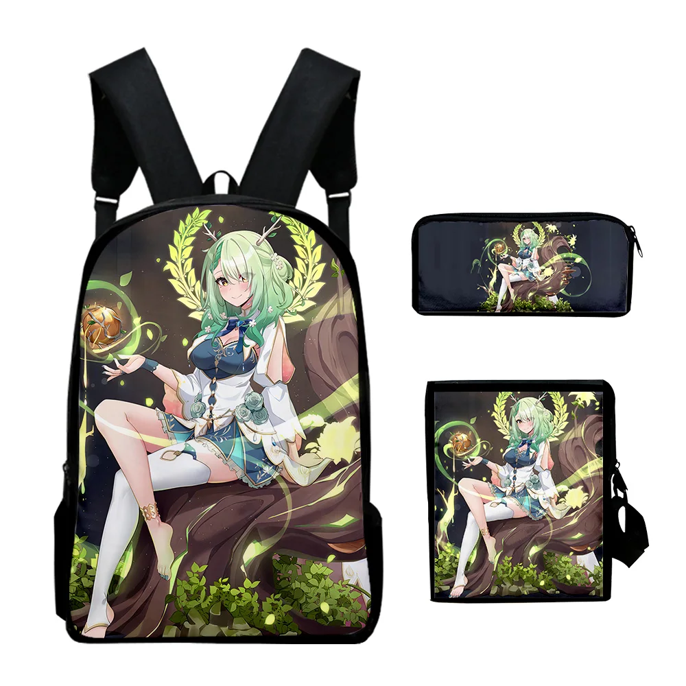 Popular Hololive VTuber Ceres Fauna 3D 3pcs/Set pupil School Bags Laptop Daypack Backpack Inclined shoulder bag Pencil Case