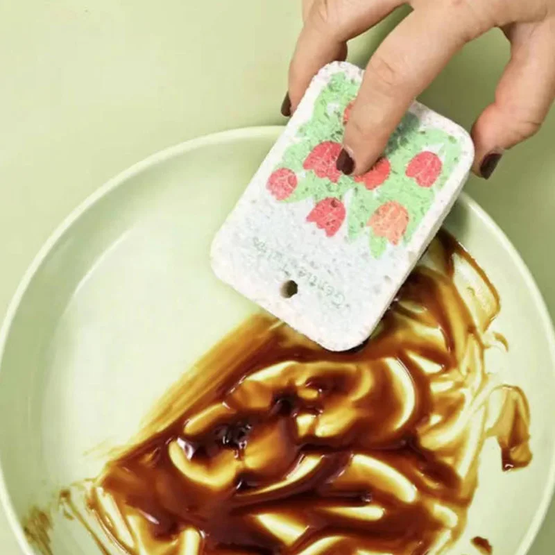 1PC Random Pattern Wood Pulp Cotton Cleaning Tool Sponge Bowl Dish Brush with Rope Cute Flower Sponge Pads Wipe