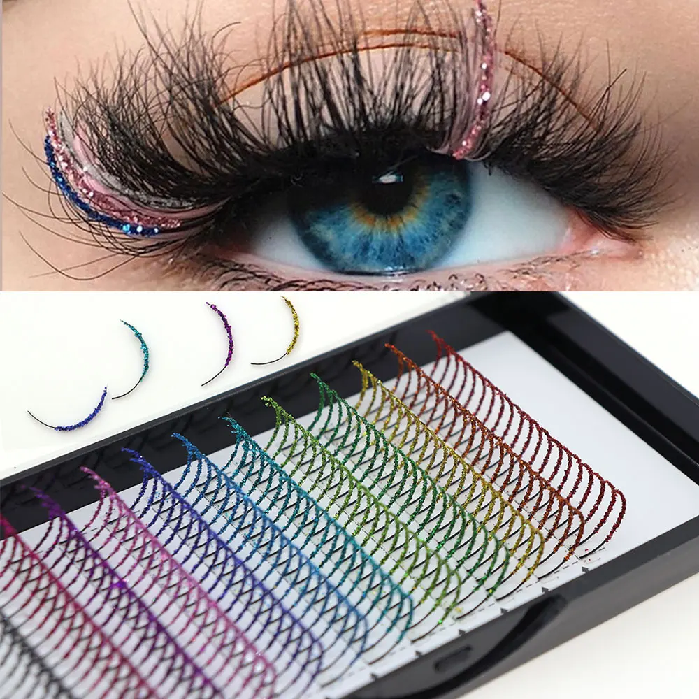 Rainbow Colored Shiny Sequin Eyelashes Mixed Colors Fake Eyelashes for Party Christmas Halloween Date Glitter Eyelashes