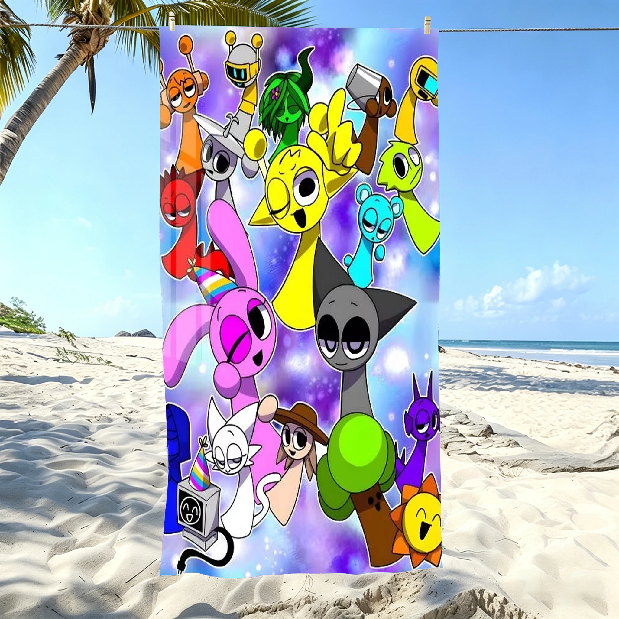 1pc S-Sprunki Full All Characters Beach Towel Microfiber Quick Dry Music Rhythm Game Bath Towel For Pool Beach Travel Indie Game
