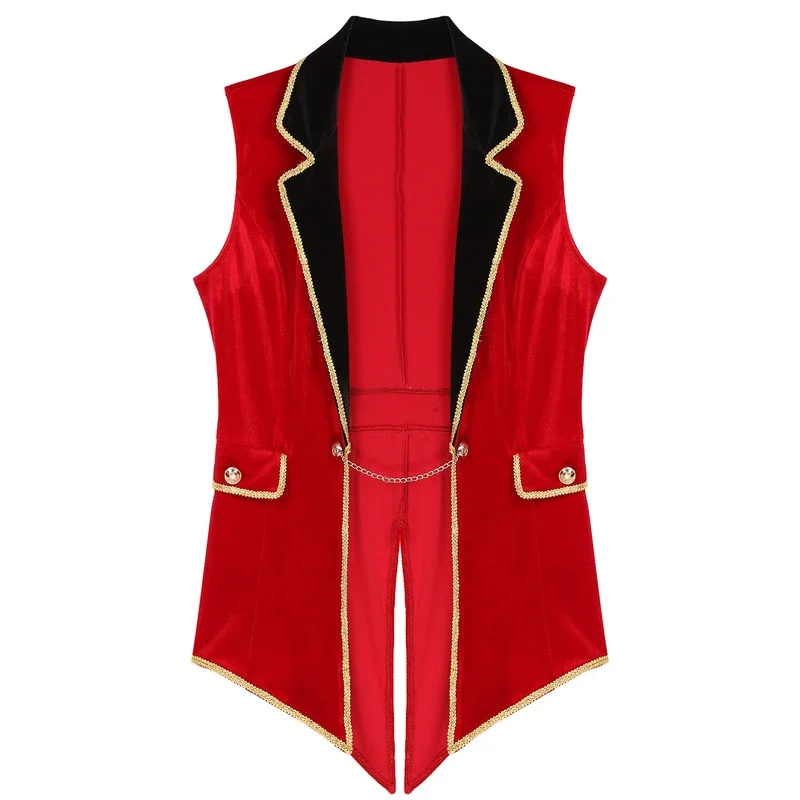 Жилет Мужской без рукавов, бархатный пиджак с лацканами и золотистой отделкой, костюм для косплея цирка рингмастера, наряд льва