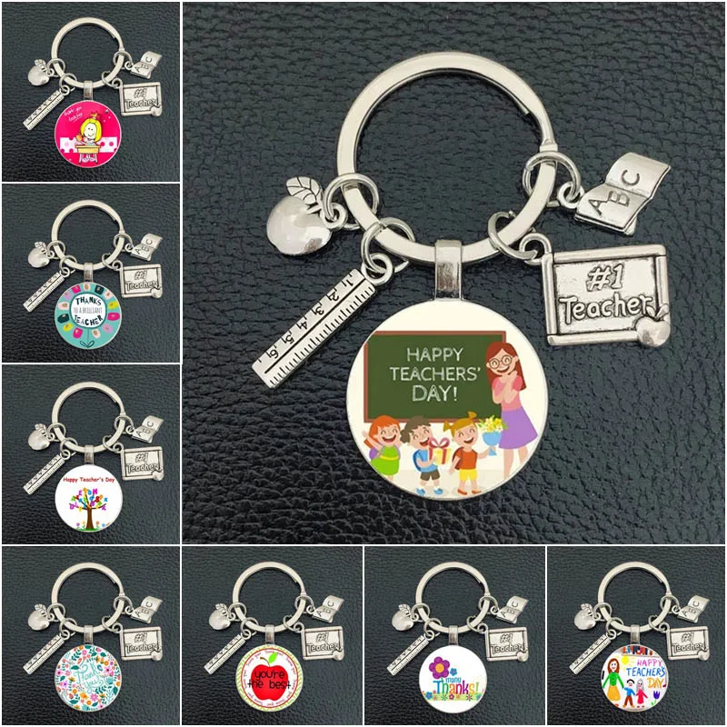 New Thank You Teacher Keychain Fashion Art Thanksgiving Teacher Education Pendant Keychain Teacher\'S Day Car Bag Pendant Gift