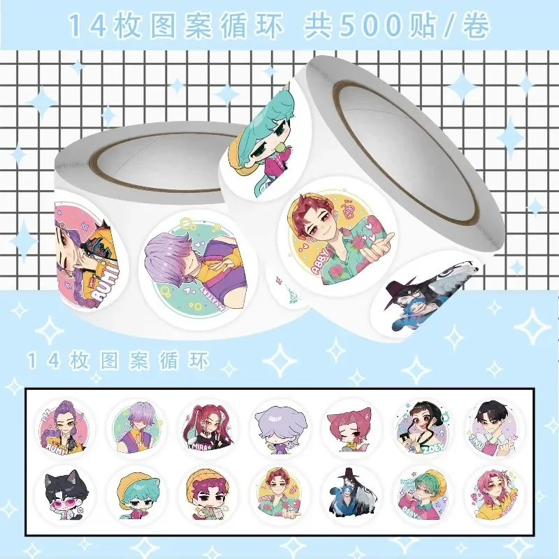 500 قطعة/لفة Kpop شيطان الصيادين ملصق قطع مستديرة المغلف التعبئة والتغليف شنطة هدايا ختم Huntrix Saja Boys Derpy Tiger لتقوم بها بنفسك ملصق مائي #3