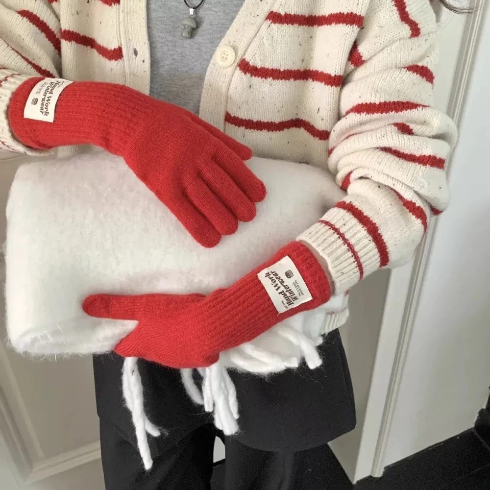 Long Solid Color Open Tip Touch Screen Gloves One Size Acrylic Material Winter Knitted Gloves Warm Five Finger Gloves