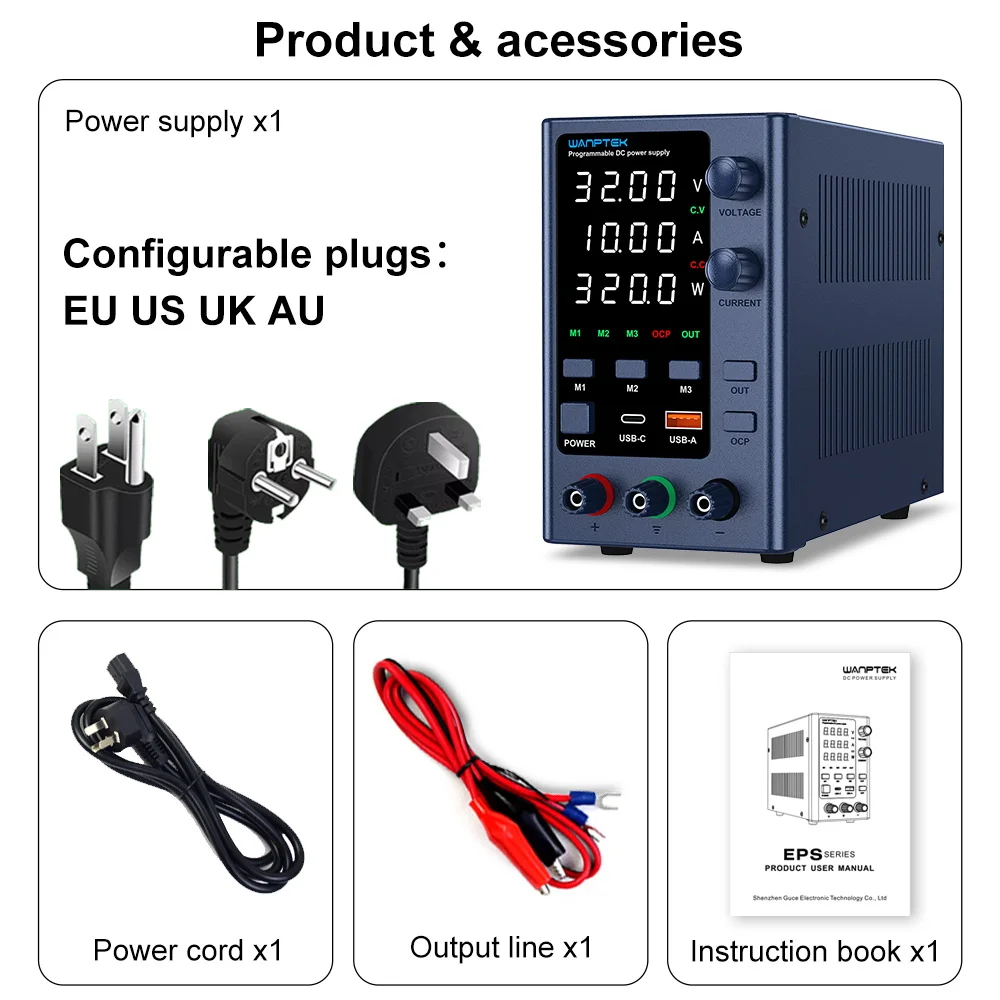 Wanptek Laboratory DC Power Supply Adjustable 32V 10A 62V 5A Encoder Adjustment Programmable Regulated Lab Bench Power Supply