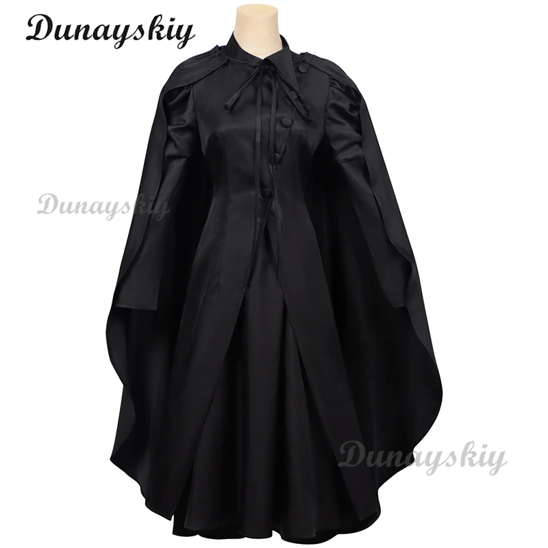 2024 جديد الشريرة تأثيري الساحرات ازياء الساحرة رداء Elphaba الملابس القوطية فيلم حفلة دور فستان أسود رداء قبعة مخصصة