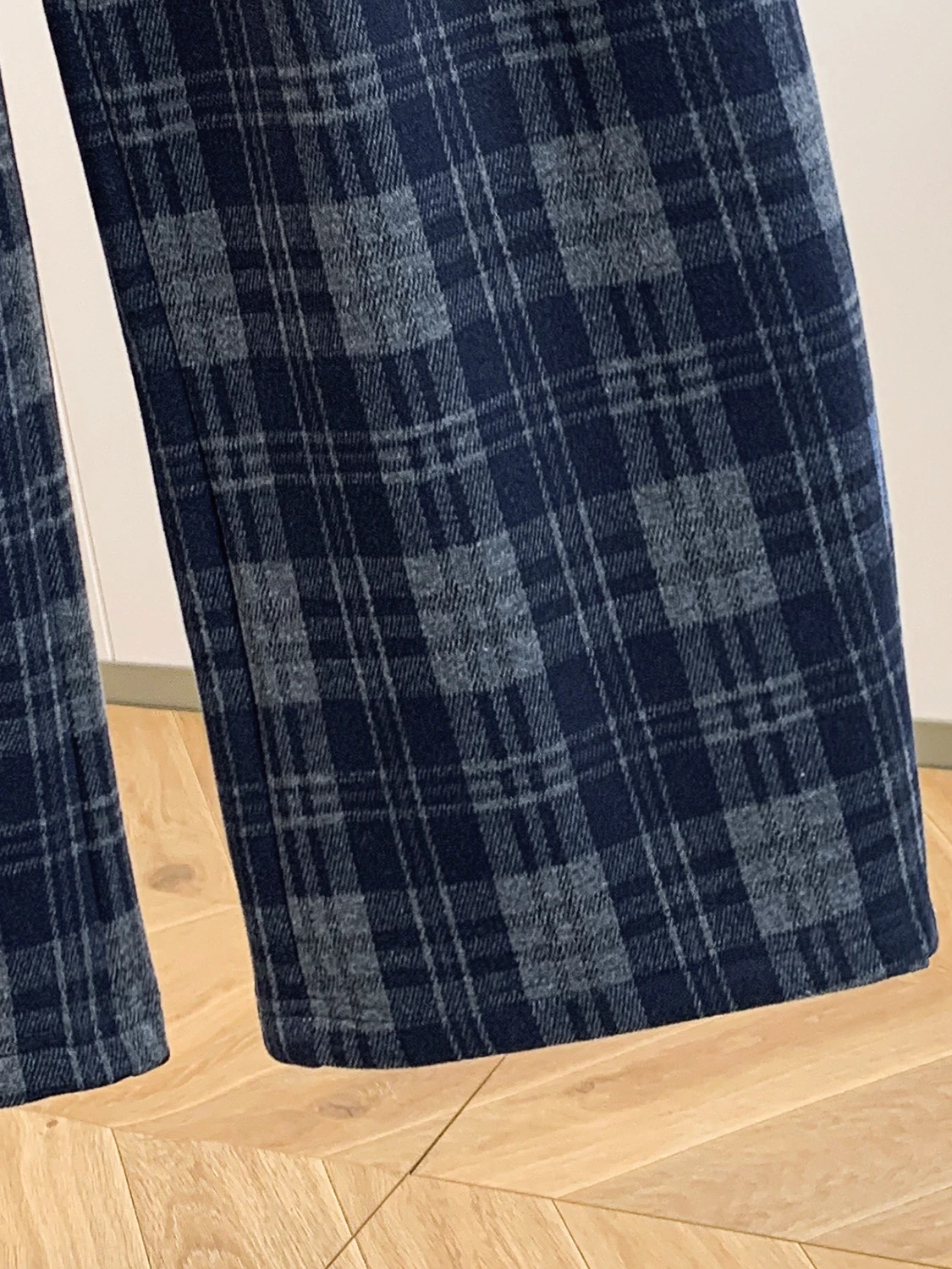 Authentieke herfst veelzijdige losse gebreide wijde pijpen broek dames retro kleur geweven geruite casual hoge taille elastisch