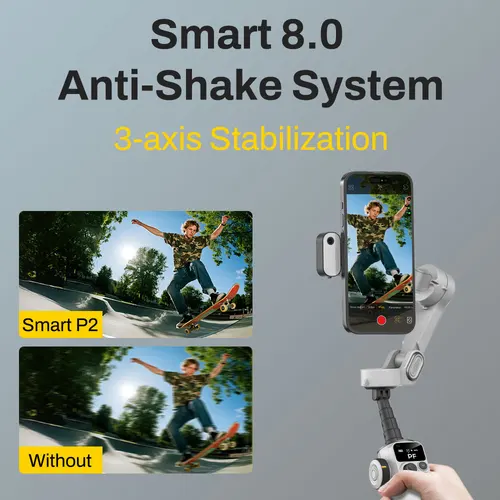 Imagen 2 del producto Estabilizador de cardán de mano magnético inteligente AOCHUAN P2 de 3 ejes con seguimiento AI y varilla de extensión para cardán de teléfono inteligente iphoen