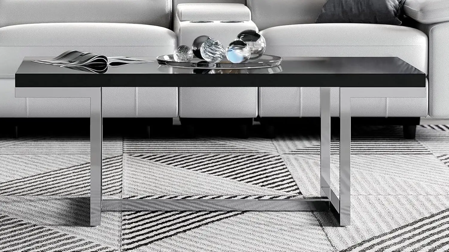 Furniture Modern Straz Coffee Table - Black Lacquer With Polished Stainless Steel Base