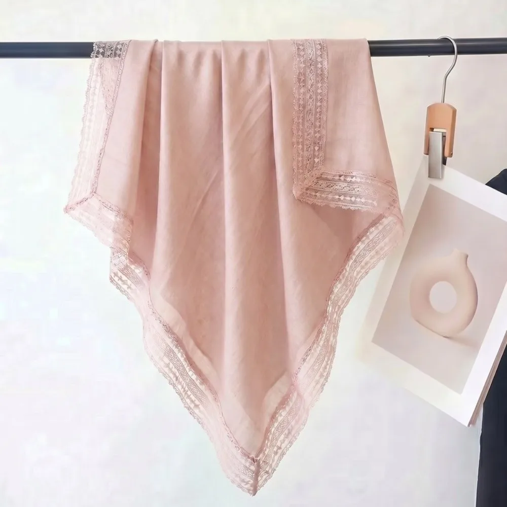 Fashion 100*100cm Square Scarf Solid Color Luxury Wraps Lace Trim Bohemian Silk Hijabs Beach