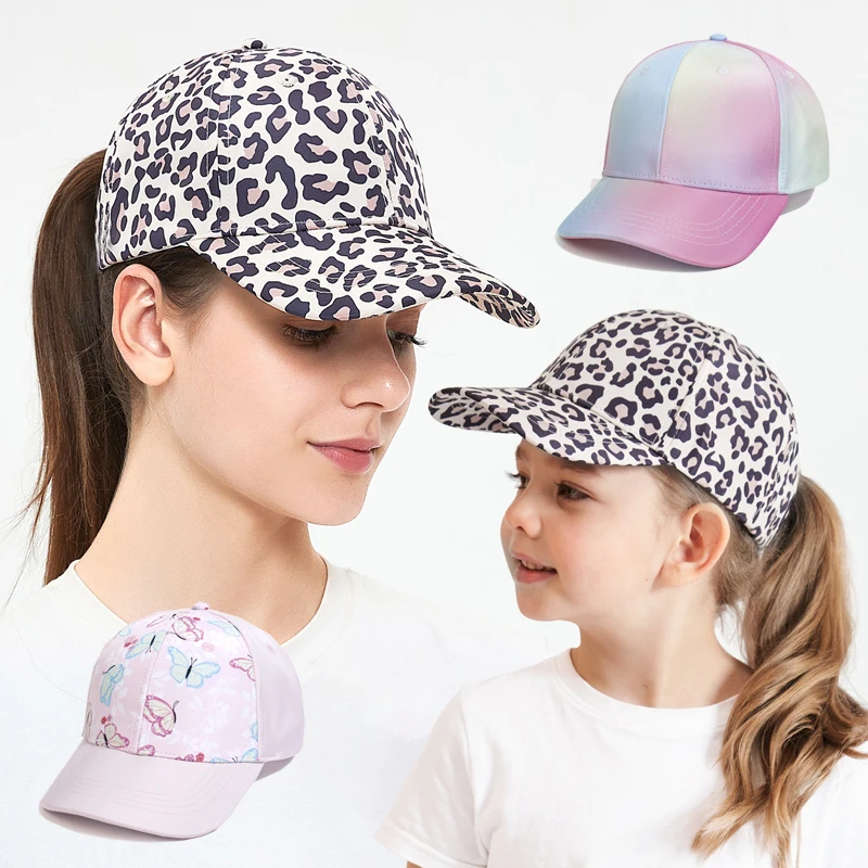 Mother Kids Cap for Girls Summer Children Ponytail Hat Sports Travel Baseball Cap for Women Sun Hats Adjustable 53/56cm