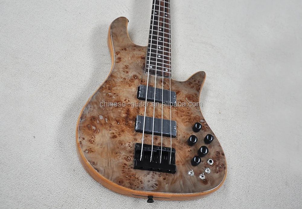 Flyoung Factory Custom Burl Maple Veneer Electric Bass Neck Through Body 4-string Bass Guitar