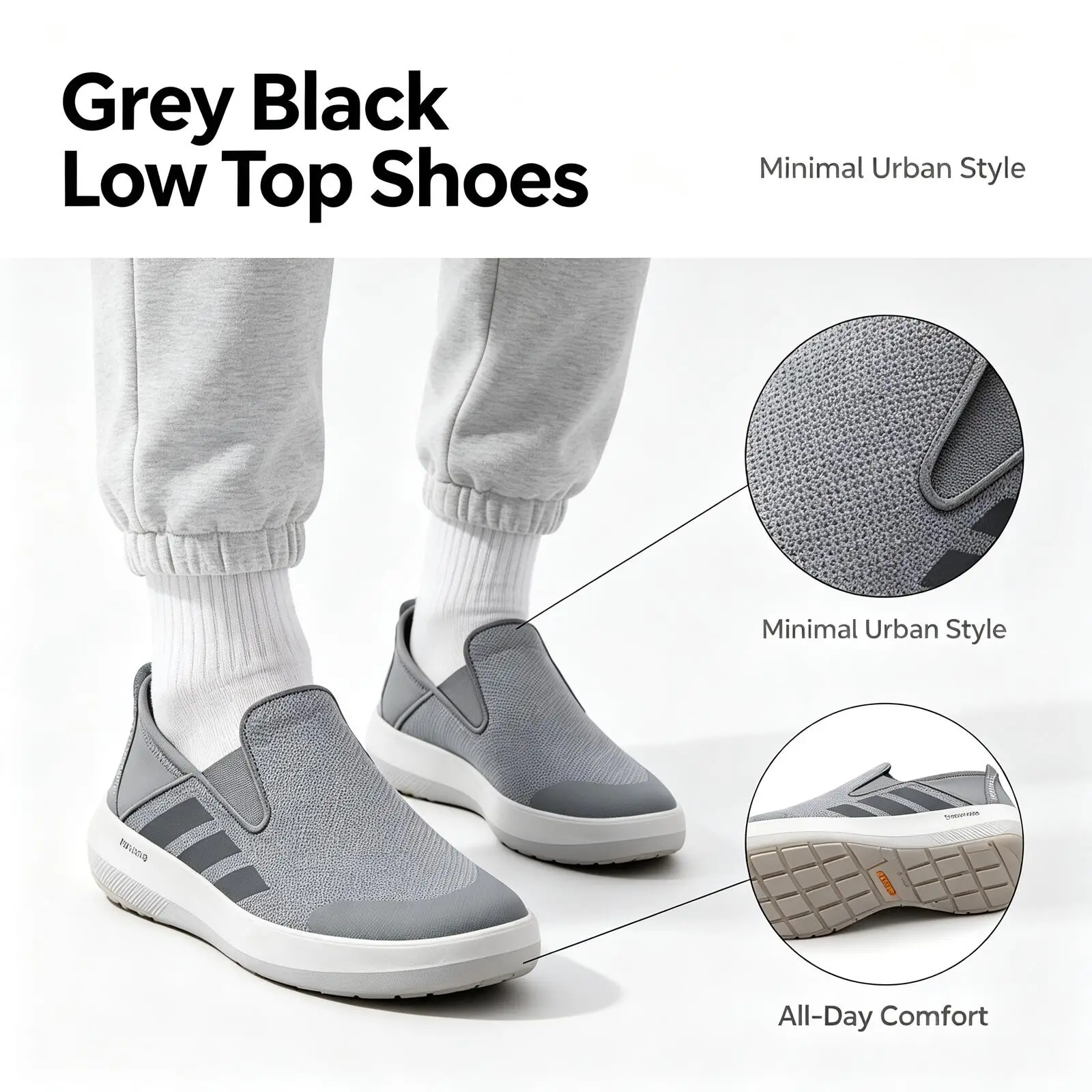 Adidas Grey Black Low Top Shoes for Men Minimal Urban Style Cushioned Sole Lightweight Casual Sport Sneakers Jr1820