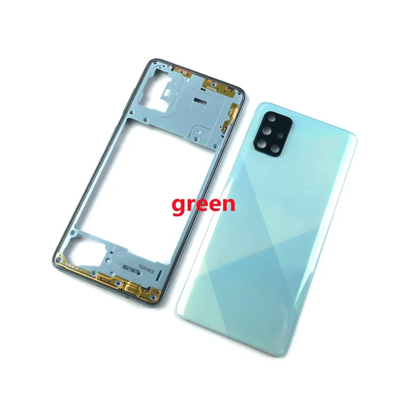 For Samsung Galaxy A71 2020 A715 A715F Phone Housing Middle Frame Battery Back Cover Case Panel Lid Rear Door  Camera Lens