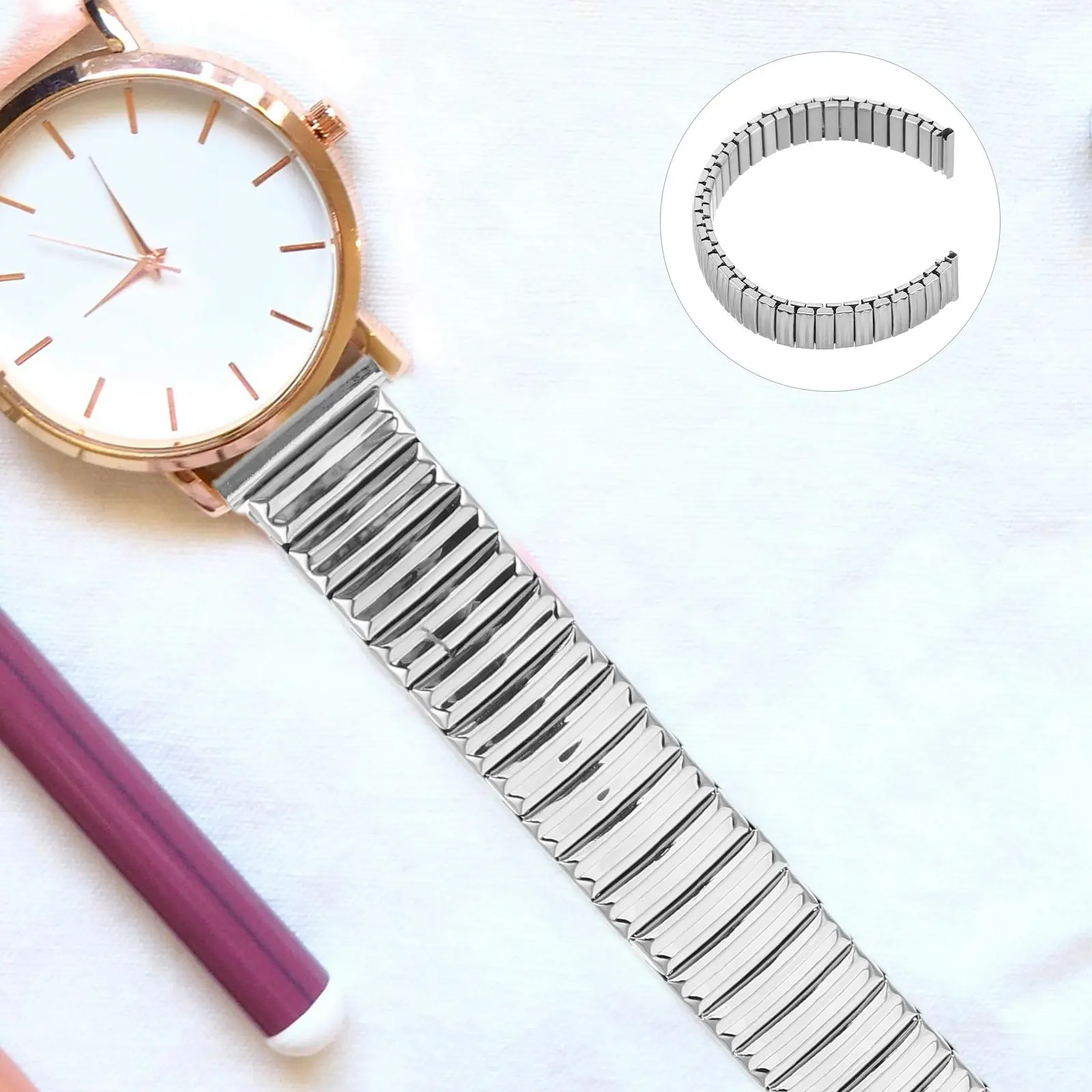 Stainless Steel Elastic Engineer Watch Band 14Mm Curved Ends Flexible Comfortable Replacement Strap for Men Women