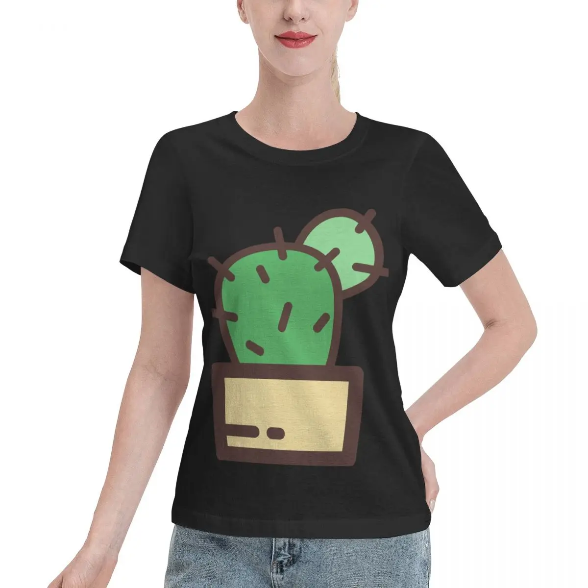 Cozy Loungewear Cactus Women's T-shirt Matching Outfit Slim Friendly Top