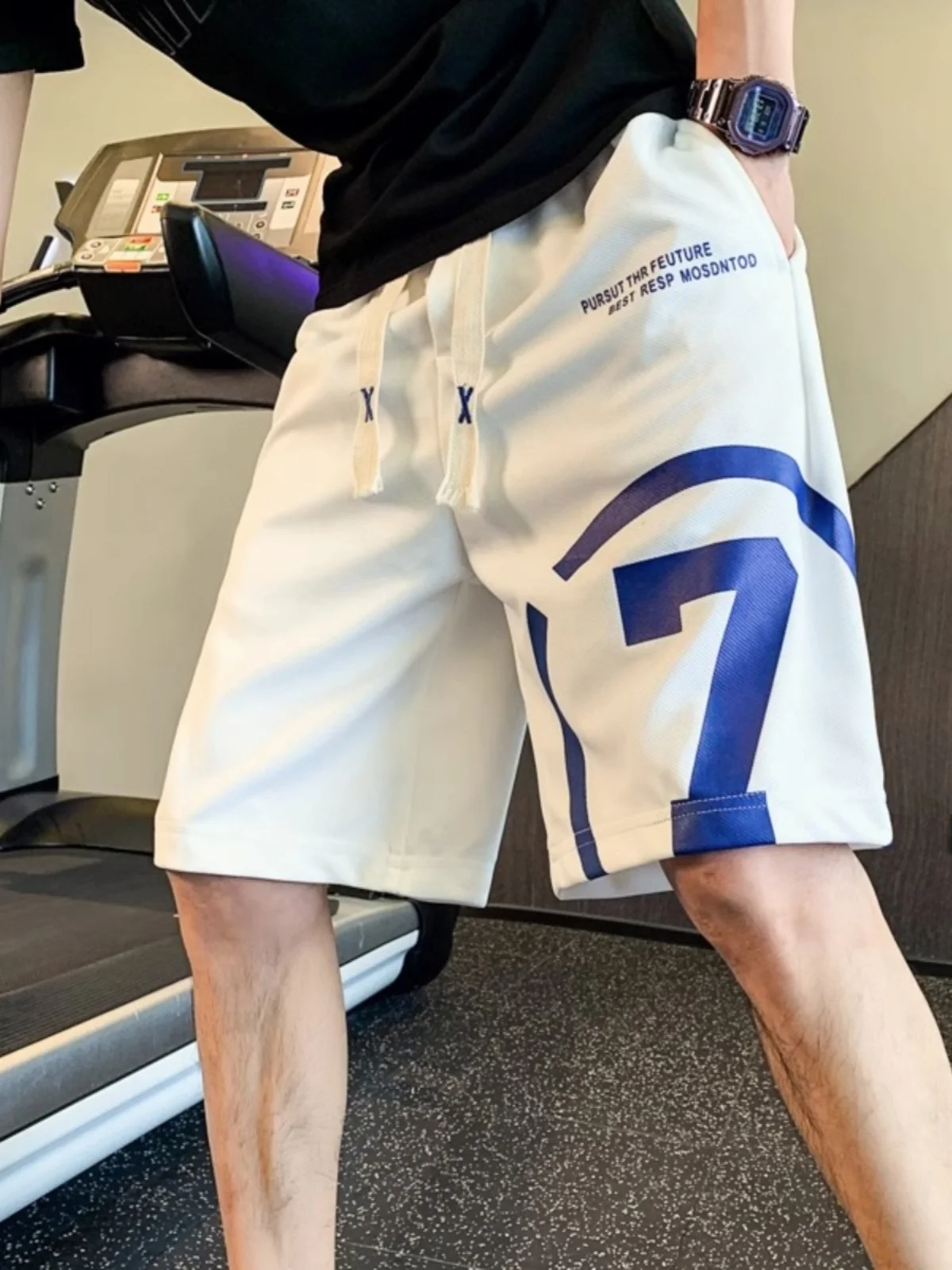 

American Sle Baskeall orts Men's Summer Casual Sports Beach Loose Fit Five-Quarter Length ket Detail Breathable Poly...