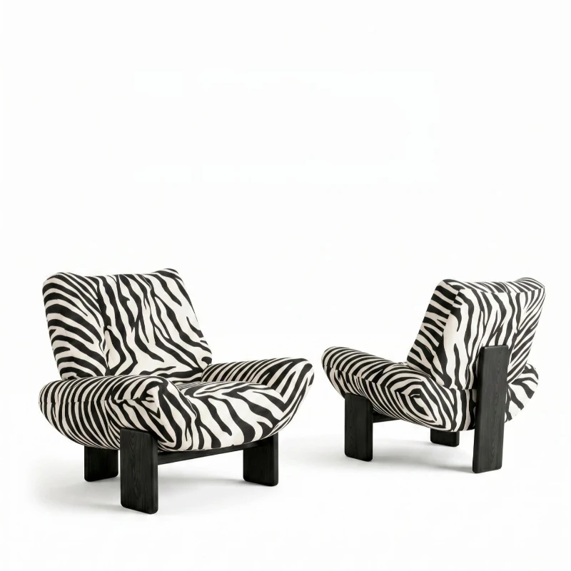 Italian light luxury single fabric sofa chair designer zebra pattern fabric ash wood leisure lazy sofa